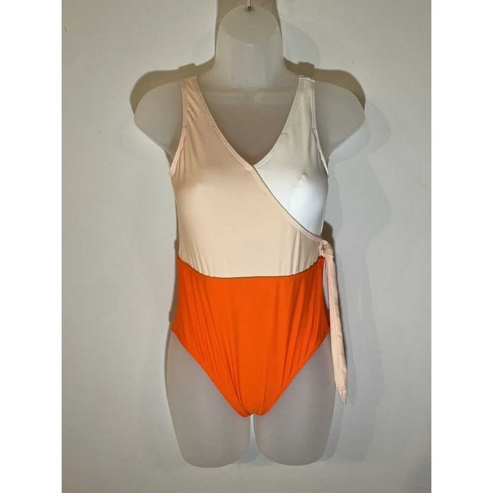 Cupshe Women's Bowknot Bathing Suit Padded One Piece Swimsuit Orange White Small